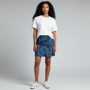 RIPSKIRT Hawaii Blue Print Womens Skirt L Summer Vacation Resort Travel Swim